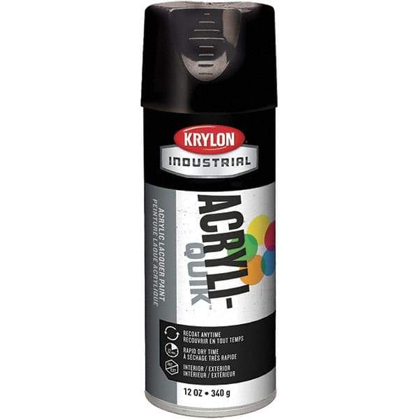 Krylon - Black, 12 oz Net Fill, Gloss, Lacquer Spray Paint - 15 to 20 Sq Ft per Can, 16 oz Container, Use on Cabinets, Color Coding Steel & Lumber, Conduits, Drums, Ducts, Fabric, Furniture, Motors, Pipelines, Tools - Apex Tool & Supply