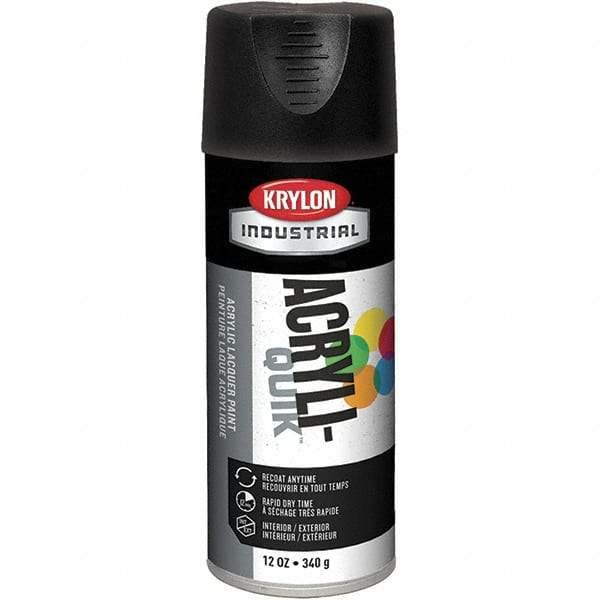 Krylon - Black, 12 oz Net Fill, Flat, Lacquer Spray Paint - 15 to 20 Sq Ft per Can, 16 oz Container, Use on Cabinets, Color Coding Steel & Lumber, Conduits, Drums, Ducts, Furniture, Motors, Pipelines, Tools - Apex Tool & Supply