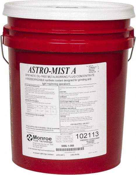 Monroe Fluid Technology - Astro-Mist A, 5 Gal Pail Grinding Fluid - Synthetic, For Light Machining - Apex Tool & Supply