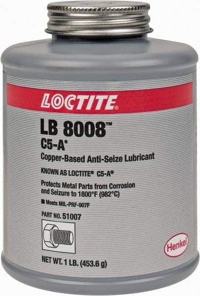 Loctite - 1 Lb Can High Temperature Anti-Seize Lubricant - Copper/Graphite, -29 to 1,800°F, Copper Colored, Water Resistant - Apex Tool & Supply