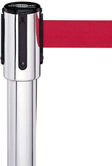 Tensator - 37-3/4" High, 2-1/2" Pole Diam, Tensabarrier Post - 15" Base Diam, Yellow Plastic Post, 7-1/2' Tape, For Outdoor Use - Apex Tool & Supply