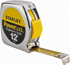 Stanley - 12' x 1/2" Yellow Blade Tape Measure - 1/16 & 1/10" Graduation, Inch Graduation Style, Silver Case - Apex Tool & Supply