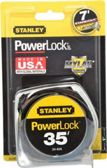 Stanley - 35' x 1" Yellow Blade Tape Measure - 1/16" Graduation, Inch Graduation Style, Silver Case - Apex Tool & Supply