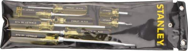 Stanley - 8 Piece Slotted, Phillips & Stubby Screwdriver Set - Bit Sizes: Philips #1 to #3, Tip Thickness: 1/4, 5/16 & 3/8 - Apex Tool & Supply