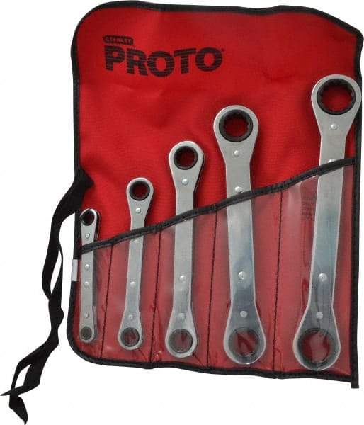Proto - 5 Piece, 1/4 x 5/8 to 3/4 x 7/8", 12 Point, Ratcheting Box Wrench Set - Inch System of Measurement, Full Polish Finish, Comes in Nylon Roll - Apex Tool & Supply