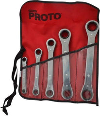 Proto - 5 Piece, 1/4 x 5/8 to 3/4 x 7/8", 12 Point, Ratcheting Box Wrench Set - Inch System of Measurement, Full Polish Finish, Comes in Nylon Roll - Apex Tool & Supply