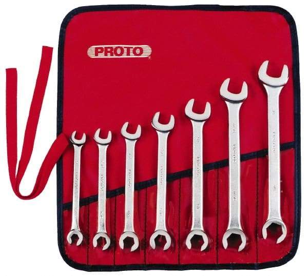 Proto - 7 Piece, 3/8" to 3/4", 6 Point Flare Nut Wrench Set - Inch Measurement Standard, Satin Finish, Comes in Nylon Roll - Apex Tool & Supply
