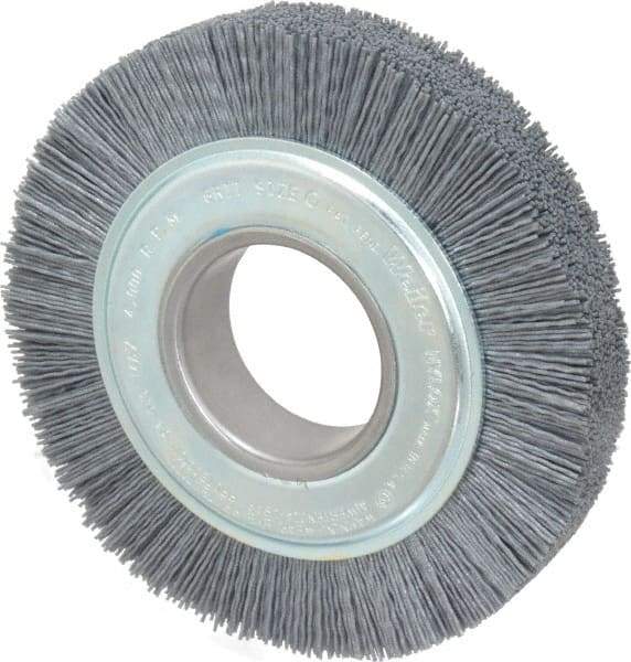 Weiler - 6" OD, 2" Arbor Hole, Crimped Nylon Wheel Brush - 1" Face Width, 1-1/4" Trim Length, 0.035" Filament Diam, 3,600 RPM - Apex Tool & Supply