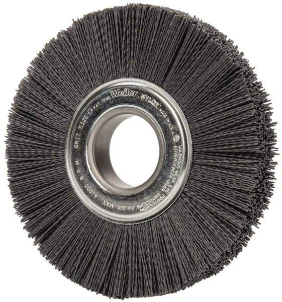 Weiler - 8" OD, 2" Arbor Hole, Crimped Nylon Wheel Brush - 1" Face Width, 2-1/4" Trim Length, 0.04" Filament Diam, 3,600 RPM - Apex Tool & Supply