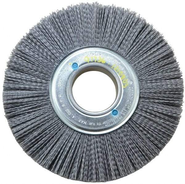 Weiler - 8" OD, 2" Arbor Hole, Crimped Nylon Wheel Brush - 1" Face Width, 2-1/4" Trim Length, 0.04" Filament Diam, 3,600 RPM - Apex Tool & Supply