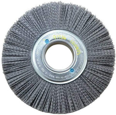 Weiler - 8" OD, 2" Arbor Hole, Crimped Nylon Wheel Brush - 1" Face Width, 2-1/4" Trim Length, 0.04" Filament Diam, 3,600 RPM - Apex Tool & Supply