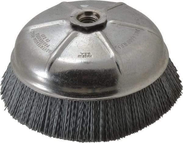 Weiler - 6" Diam, 5/8-11 Threaded Arbor Crimped Wire Nylon Cup Brush - Very Fine Grade, 0.035" Filament Diam, 6,600 Max RPM - Apex Tool & Supply