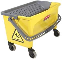 Rubbermaid - 40 Qt Plastic Bucket & Wringer - 14-1/2" Long x 16.1" High x 26.2" Wide, Yellow - Apex Tool & Supply