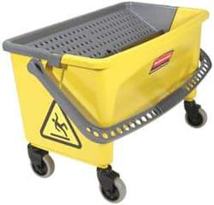 Rubbermaid - 40 Qt Plastic Bucket & Wringer - 14-1/2" Long x 16.1" High x 26.2" Wide, Yellow - Apex Tool & Supply