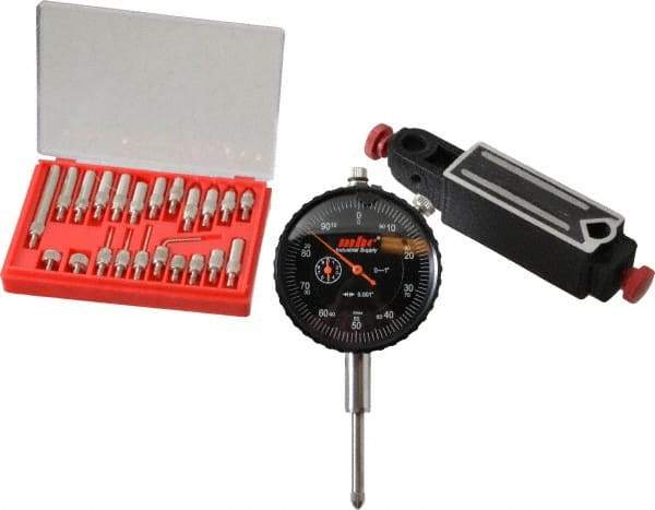 Value Collection - 0.001" Graduation, 0-100 Dial Reading, Indicator & Base Kit - 4" Base Length x 1" Base Width x 1" Base Height - Apex Tool & Supply