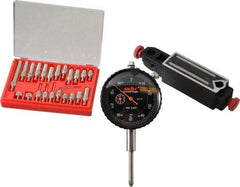 Value Collection - 0.001" Graduation, 0-100 Dial Reading, Indicator & Base Kit - 4" Base Length x 1" Base Width x 1" Base Height - Apex Tool & Supply