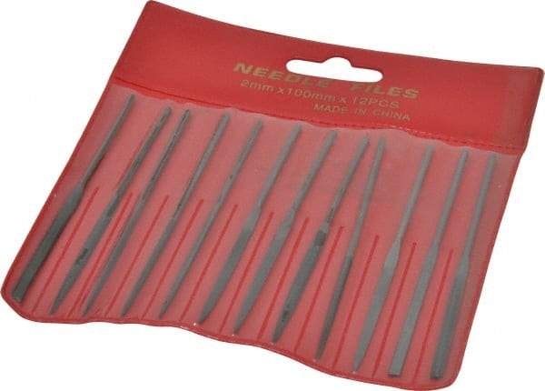 Value Collection - 12 Piece Swiss Pattern File Set - 4" Long, 2 Coarseness, Round Handle, Set Includes Barrette, Crossing, Equalling, Flat, Half Round, Knife, Round, Round Edge Joint, Slitting, Square, Three Square - Apex Tool & Supply