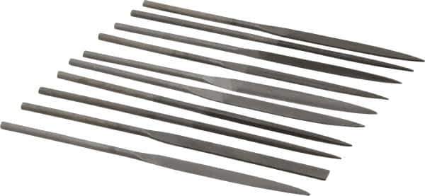 Value Collection - 10 Piece Swiss Pattern File Set - 6-1/4" Long, 2 Coarseness, Round Handle, Set Includes Barrette, Equalling, Half Round, Knife, Oval, Regular Pillar, Round, Square, Three Square, Warding - Apex Tool & Supply