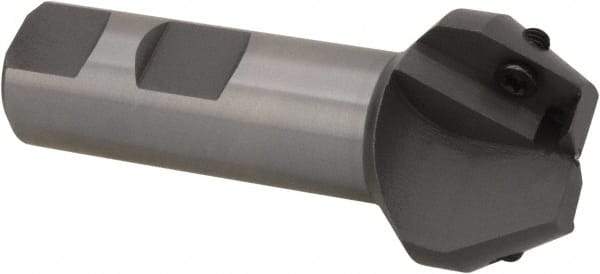 Everede Tool - 30° Lead Angle, 1.303" Max Cut Diam, 3/4" Min Cut Diam, 0.479" Max Depth of Cut, Indexable Chamfer and Angle End Mill - 2 Inserts, APLT 347 Insert Style, 3" Overall Length, Straight Shank, 60° Included Angle - Apex Tool & Supply