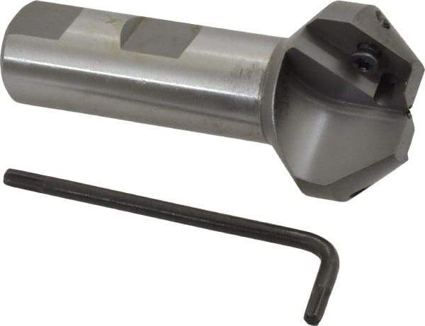 Everede Tool - 41° Lead Angle, 1.414" Max Cut Diam, 11/16" Min Cut Diam, 0.418" Max Depth of Cut, Indexable Chamfer and Angle End Mill - 2 Inserts, APLT 347 Insert Style, 3" Overall Length, Straight Shank, 82° Included Angle - Apex Tool & Supply