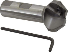 Everede Tool - 41° Lead Angle, 1.414" Max Cut Diam, 11/16" Min Cut Diam, 0.418" Max Depth of Cut, Indexable Chamfer and Angle End Mill - 2 Inserts, APLT 347 Insert Style, 3" Overall Length, Straight Shank, 82° Included Angle - Apex Tool & Supply
