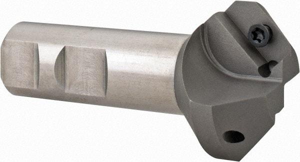 Everede Tool - 45° Lead Angle, 1.471" Max Cut Diam, 11/16" Min Cut Diam, 0.391" Max Depth of Cut, Indexable Chamfer and Angle End Mill - 2 Inserts, APLT 347 Insert Style, 3" Overall Length, Straight Shank, 90° Included Angle - Apex Tool & Supply