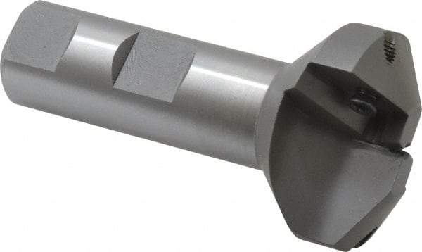 Everede Tool - 60° Lead Angle, 1.458" Max Cut Diam, 1/2" Min Cut Diam, 0.277" Max Depth of Cut, Indexable Chamfer and Angle End Mill - 2 Inserts, APLT 347 Insert Style, 3" Overall Length, Straight Shank, 120° Included Angle - Apex Tool & Supply