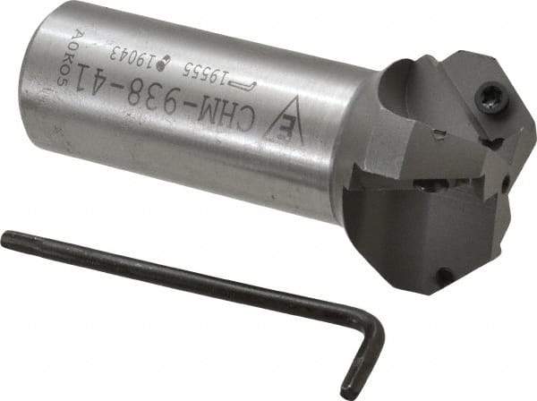 Everede Tool - 41° Lead Angle, 1.664" Max Cut Diam, 15/16" Min Cut Diam, 0.418" Max Depth of Cut, Indexable Chamfer and Angle End Mill - 3 Inserts, APLT 347 Insert Style, 3.2" Overall Length, Straight Shank, 82° Included Angle - Apex Tool & Supply