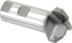 Everede Tool - 45° Lead Angle, 1.721" Max Cut Diam, 15/16" Min Cut Diam, 0.391" Max Depth of Cut, Indexable Chamfer and Angle End Mill - 3 Inserts, APLT 347 Insert Style, 3.2" Overall Length, Straight Shank, 90° Included Angle - Apex Tool & Supply
