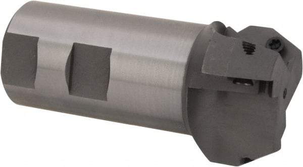 Everede Tool - 30° Lead Angle, 1.803" Max Cut Diam, 1-1/4" Min Cut Diam, 0.479" Max Depth of Cut, Indexable Chamfer and Angle End Mill - 3 Inserts, APLT 347 Insert Style, 3.2" Overall Length, Straight Shank, 60° Included Angle - Apex Tool & Supply