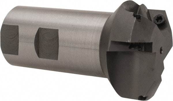 Everede Tool - 60° Lead Angle, 1.958" Max Cut Diam, 1" Min Cut Diam, 0.277" Max Depth of Cut, Indexable Chamfer and Angle End Mill - 3 Inserts, APLT 347 Insert Style, 3.2" Overall Length, Straight Shank, 120° Included Angle - Apex Tool & Supply