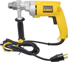 DeWALT - 1/2" Keyed Chuck, 0 to 1,000 RPM, Pistol Grip Handle Electric Drill - 7.8 Amps, 120 Volts, Reversible, Includes 360° Side Handle & Chuck Key with Holder - Apex Tool & Supply