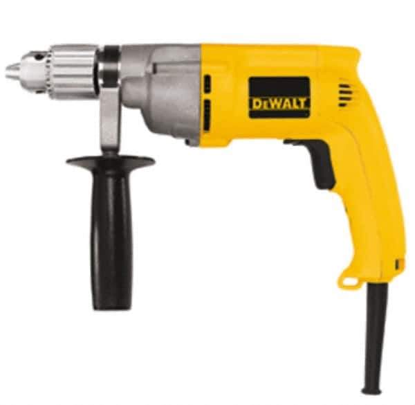 DeWALT - 1/2" Keyed Chuck, 0 to 600 RPM, Pistol Grip Handle Electric Drill - 7.8 Amps, 120 Volts, Reversible, Includes 360° Side Handle & Chuck Key with Holder - Apex Tool & Supply