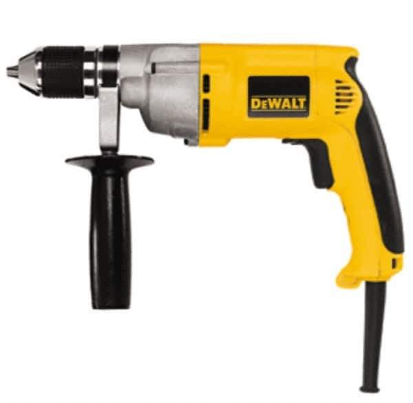DeWALT - 1/2" Keyless Chuck, 0 to 600 RPM, Pistol Grip Handle Electric Drill - 7.8 Amps, 120 Volts, Reversible, Includes 360° Side Handle - Apex Tool & Supply