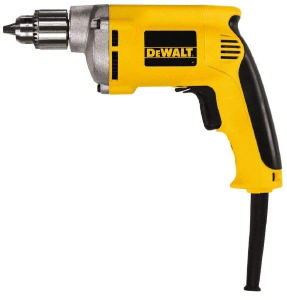 DeWALT - 1/4" Keyed Chuck, 4,000 RPM, Pistol Grip Handle Electric Drill - 6.7 Amps, 110 Volts, Reversible, Includes Chuck Key with Holder - Apex Tool & Supply