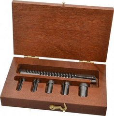 Dumont Minute Man - 8 Piece, 1/16 to 1/8" Keyway Width, Style A Keyway Broach Set - Bright Finish High Speed Steel Broach, Collared Bushing, 1/4 to 1/2" Bushing Diam - Apex Tool & Supply