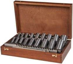 Dumont Minute Man - 22 Piece, 1/8 to 3/8" Keyway Width, Style B & C Keyway Broach Set - Bright Finish High Speed Steel Broach, Collared Bushing, 1/2 to 1-9/16" Bushing Diam - Apex Tool & Supply