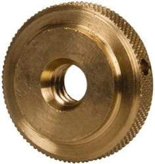 Gibraltar - 1/4-20" UNC Thread, Uncoated, Brass Round Knurled Check Nut - 1/4" Overall Height, 7/8" Diam x 3/16" Head Height, 5/8" Diam x 1/16" Base Height - Apex Tool & Supply