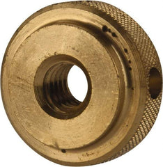 Gibraltar - 5/16-18" UNC Thread, Uncoated, Brass Round Knurled Check Nut - 3/8" Overall Height, 1" Head Diam, 3/4" Diam x 3/32" Base Height - Apex Tool & Supply