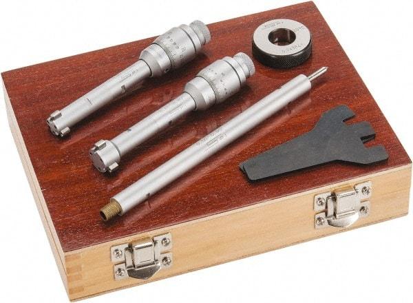 SPI - 1/2 to 0.8", Carbide, Hole Mechanical Inside Micrometer Set - 0.0002" Graduation, 6" Extension Rod Length, (1) Setting Ring Included - Apex Tool & Supply