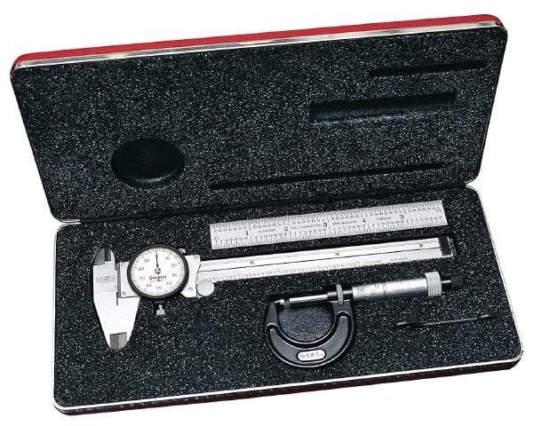 Starrett - 4 Piece, Machinist Caliper and Micrometer Tool Kit - 0 to 150 mm Caliper, 0 to 25 mm Micrometer - Apex Tool & Supply