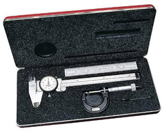 Starrett - 4 Piece, Machinist Caliper and Micrometer Tool Kit - 0 to 150 mm Caliper, 0 to 25 mm Micrometer - Apex Tool & Supply