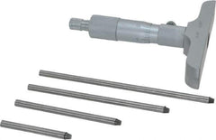 Value Collection - 0 to 4" Range, 4 Rod, Mechanical Depth Micrometer - Ball Thimble, 4" Base Length, 0.001" Graduation, 4.5mm Rod Diam - Apex Tool & Supply