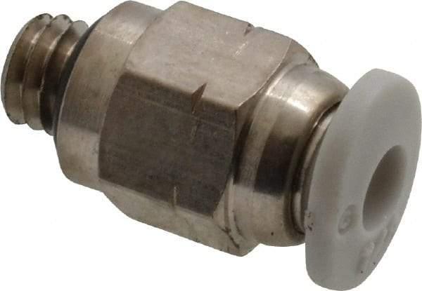 Norgren - 1/8" Tube OD, 10-32 UNF Brass Push-to-Connect Tube Male Connector - Tube to Male UNF Connection, 150 Max psi, Nitrile O-Ring, 0 to 175°F Working Temp - Apex Tool & Supply