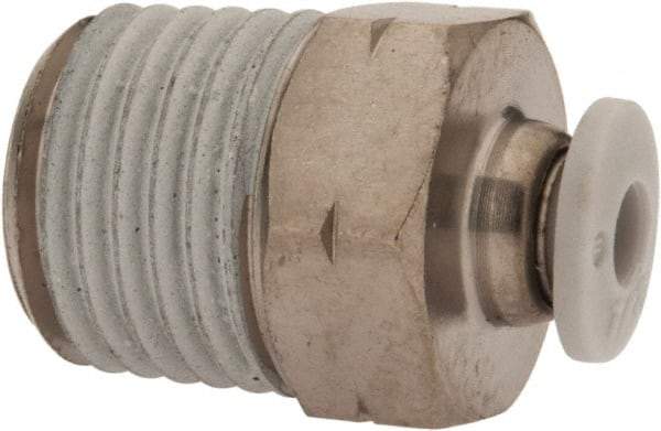 Norgren - 1/8" Tube OD, 1/4 NPTF Brass Push-to-Connect Tube Male Connector - Tube to Male NPT Connection, 150 Max psi, Nitrile O-Ring, 0 to 175°F Working Temp - Apex Tool & Supply