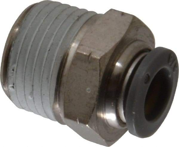 Norgren - 3/8" Tube OD, 1/2 NPTF Brass Push-to-Connect Tube Male Connector - Tube to Male NPT Connection, 150 Max psi, Nitrile O-Ring, 0 to 175°F Working Temp - Apex Tool & Supply