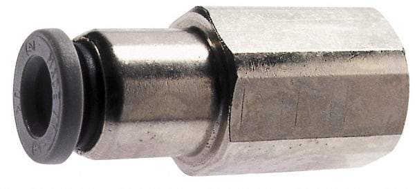 Norgren - 1/8" Tube OD, 1/8 NPTF Brass Push-to-Connect Tube Female Connector - Tube to Female NPT Connection, 150 Max psi, Nitrile O-Ring, 0 to 175°F Working Temp - Apex Tool & Supply