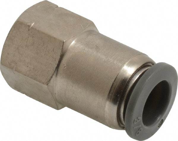 Norgren - 3/8" Tube OD, 1/4 NPTF Brass Push-to-Connect Tube Female Connector - Tube to Female NPT Connection, 150 Max psi, Nitrile O-Ring, 0 to 175°F Working Temp - Apex Tool & Supply