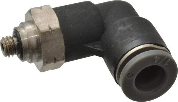 Norgren - 1/4" Tube OD, 10-32 UNF Brass Push-to-Connect Tube Male Swivel Elbow - Tube to Male UNF Connection, 150 Max psi, Nitrile O-Ring, 0 to 175°F Working Temp - Apex Tool & Supply