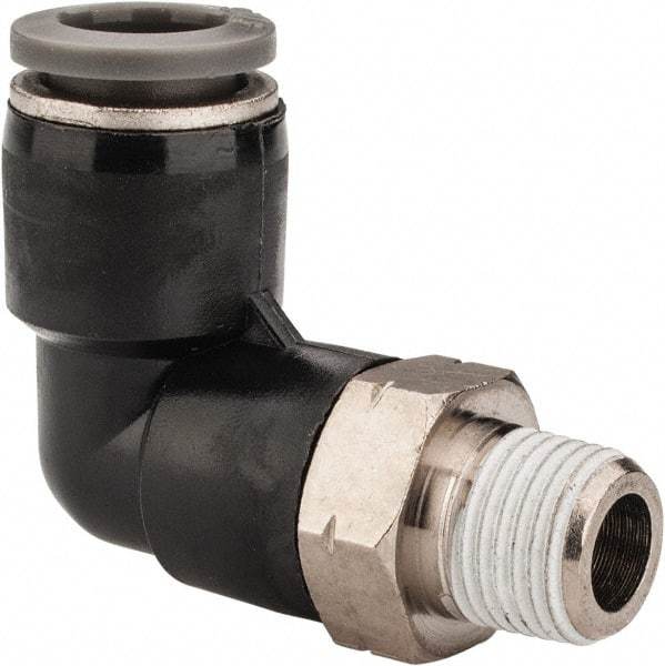 Norgren - 5/16" Tube OD, 1/8 NPTF Brass Push-to-Connect Tube Male Swivel Elbow - Tube to Male NPT Connection, 150 Max psi, Nitrile O-Ring, 0 to 175°F Working Temp - Apex Tool & Supply